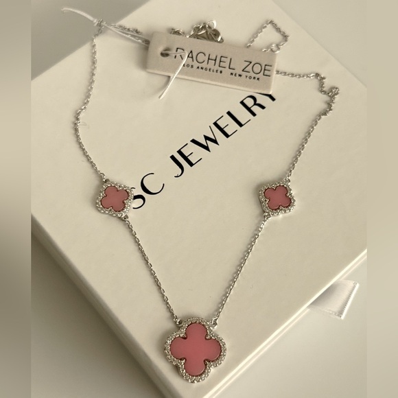 Sold Out / Rachel Zoe Clover Necklace Pink Clover 925 Sterling Silver - Picture 5 of 5